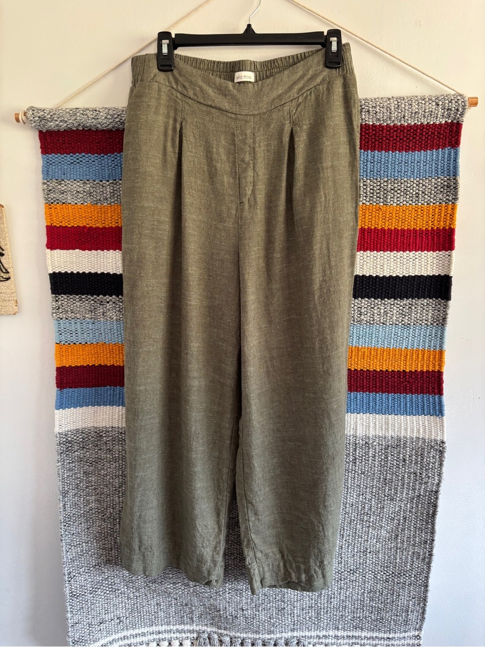 Ella Moss Olive Wide-Leg Linen-Blend Pants